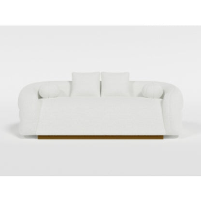 Novy Sofa, 4 Accent Pillows, White Sherpa, Gold, 93 Inch