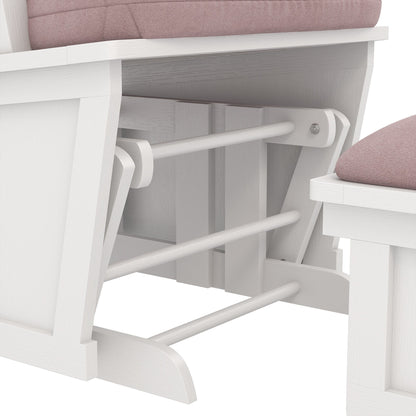Nursery Glider Rocking Chair Thick Padded Cushion Seating Soft Linen Fabric Armchair with Ottoman and Wood Base