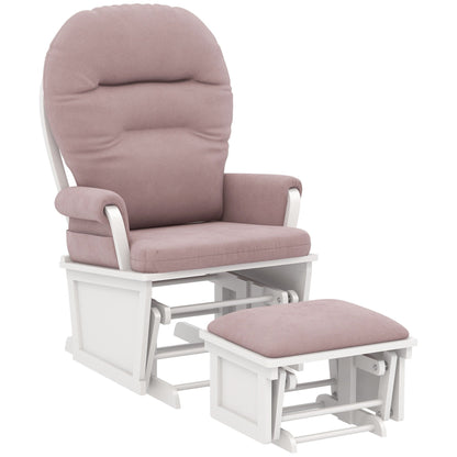 Nursery Glider Rocking Chair Thick Padded Cushion Seating Soft Linen Fabric Armchair with Ottoman and Wood Base
