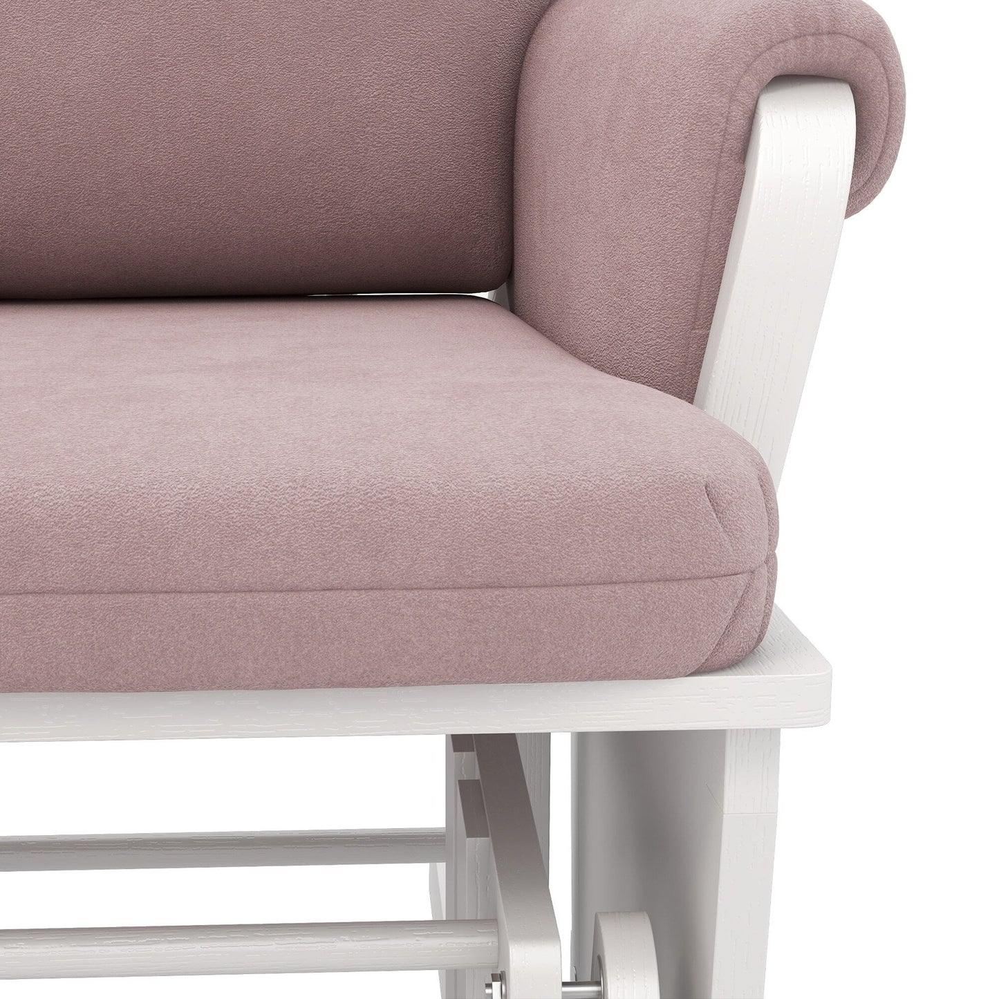 Nursery Glider Rocking Chair Thick Padded Cushion Seating Soft Linen Fabric Armchair with Ottoman and Wood Base