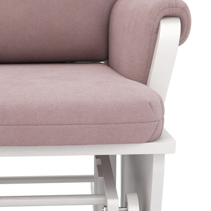 Nursery Glider Rocking Chair Thick Padded Cushion Seating Soft Linen Fabric Armchair with Ottoman and Wood Base