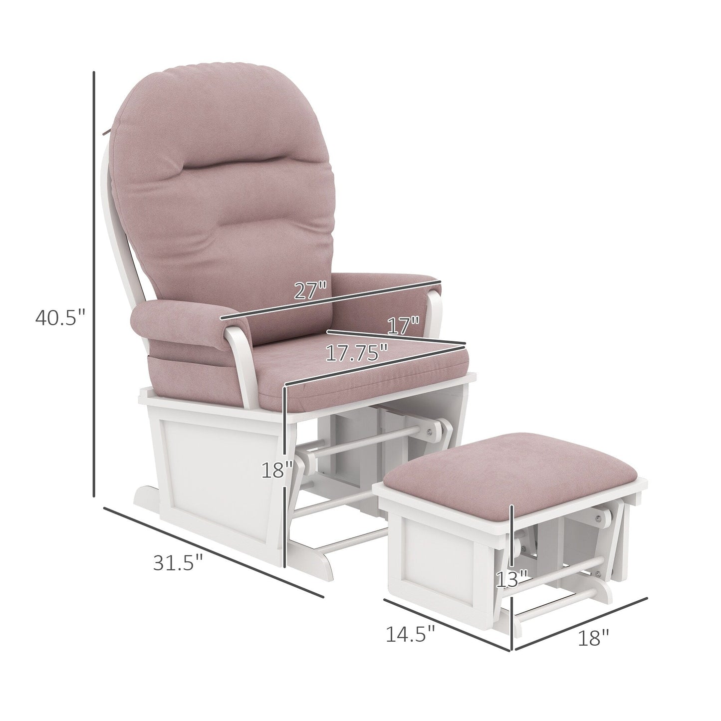 Nursery Glider Rocking Chair Thick Padded Cushion Seating Soft Linen Fabric Armchair with Ottoman and Wood Base