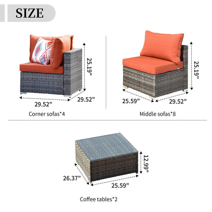 OVIOS 14-piece Deep Seat Wicker Conversation Sectional Set with Glass-top Table