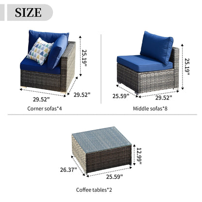 OVIOS 14-piece Deep Seat Wicker Conversation Sectional Set with Glass-top Table