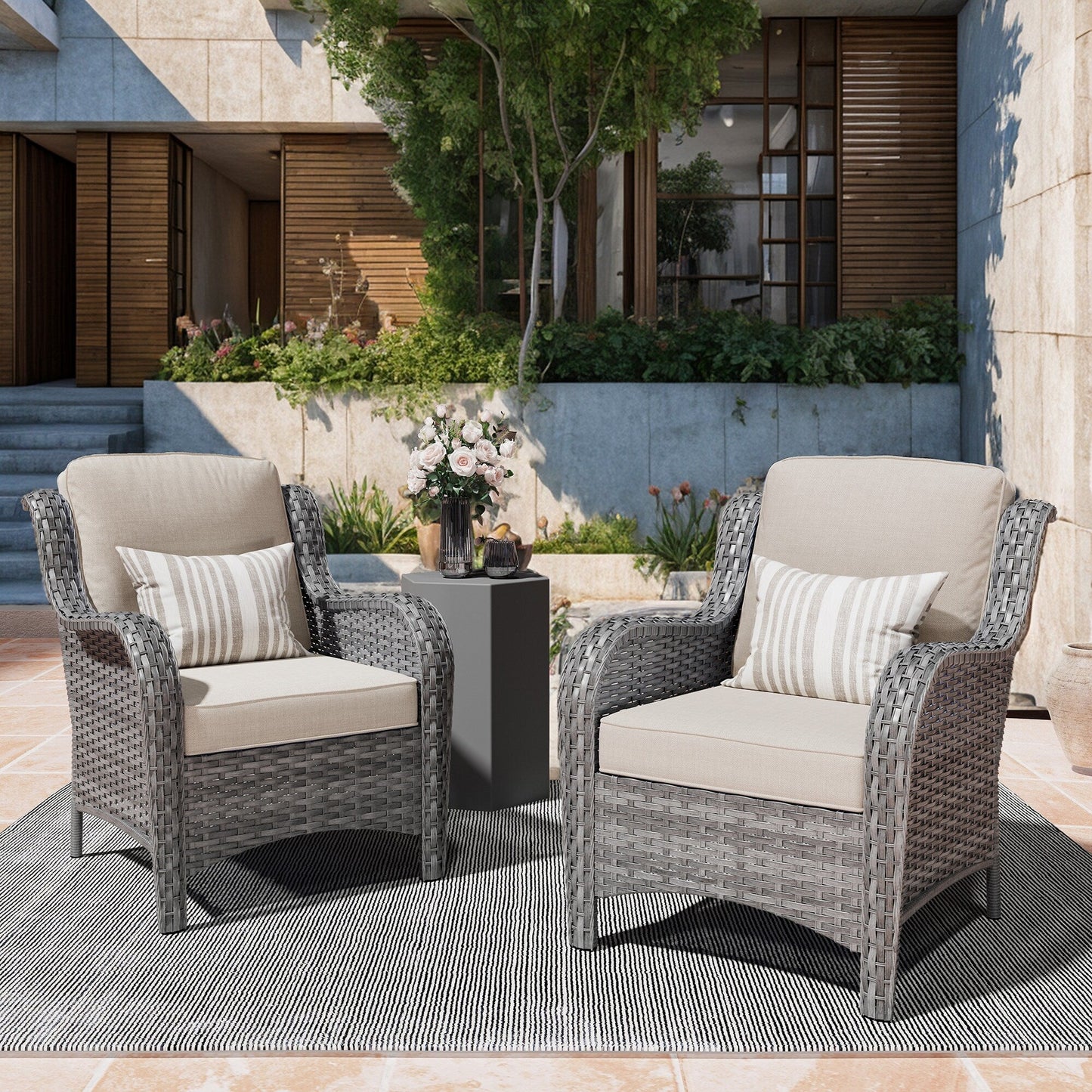 OVIOS 2-piece Patio Wicker Chairs Set