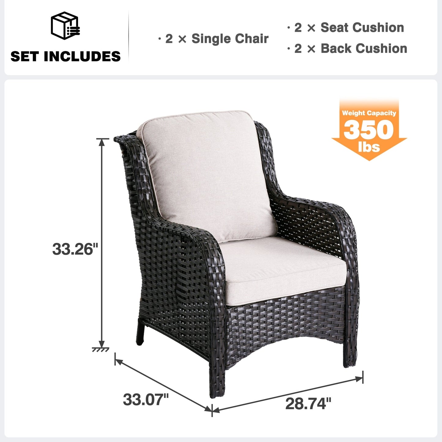 OVIOS 2-piece Patio Wicker Chairs Set