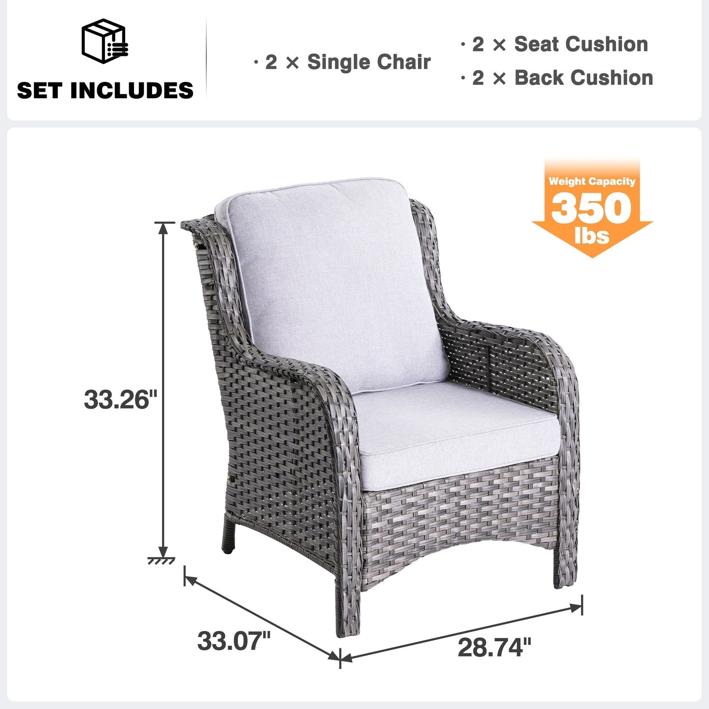 OVIOS 2-piece Patio Wicker Chairs Set