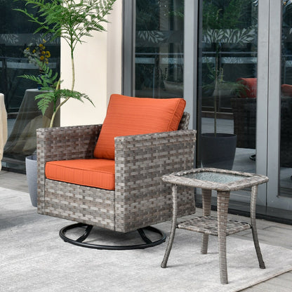 OVIOS 2-piece Swivel Rocking Wicker Chair Side Table Conversation Set