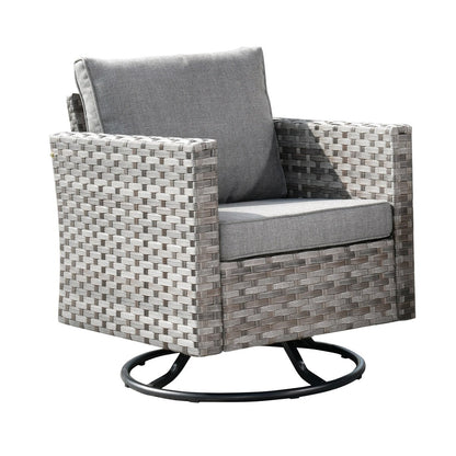 OVIOS 2-piece Swivel Rocking Wicker Chair Side Table Conversation Set