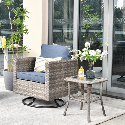 OVIOS 2-piece Swivel Rocking Wicker Chair Side Table Conversation Set