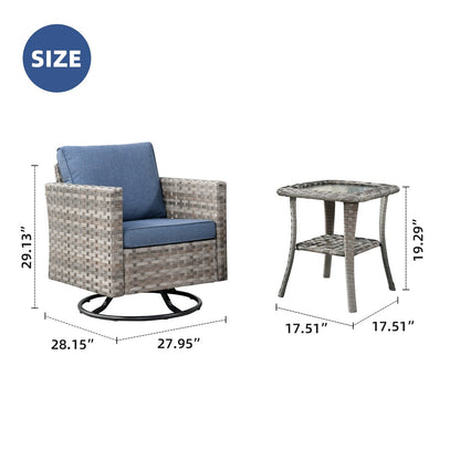 OVIOS 2-piece Swivel Rocking Wicker Chair Side Table Conversation Set
