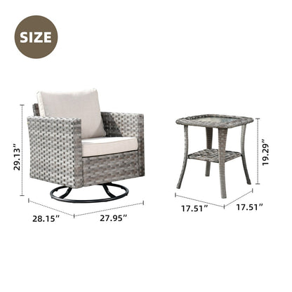 OVIOS 2-piece Swivel Rocking Wicker Chair Side Table Conversation Set