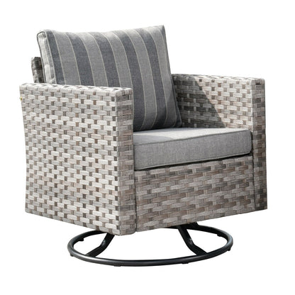 OVIOS 2-piece Swivel Rocking Wicker Chair Side Table Conversation Set