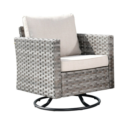 OVIOS 2-piece Swivel Rocking Wicker Chair Side Table Conversation Set