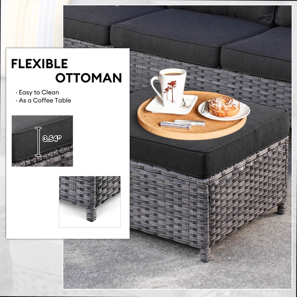 OVIOS 3-piece Outdoor Wicker Conversation Ottoman Set
