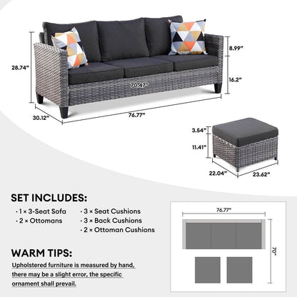 OVIOS 3-piece Outdoor Wicker Conversation Ottoman Set
