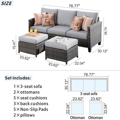 OVIOS 3-piece Outdoor Wicker Conversation Ottoman Set