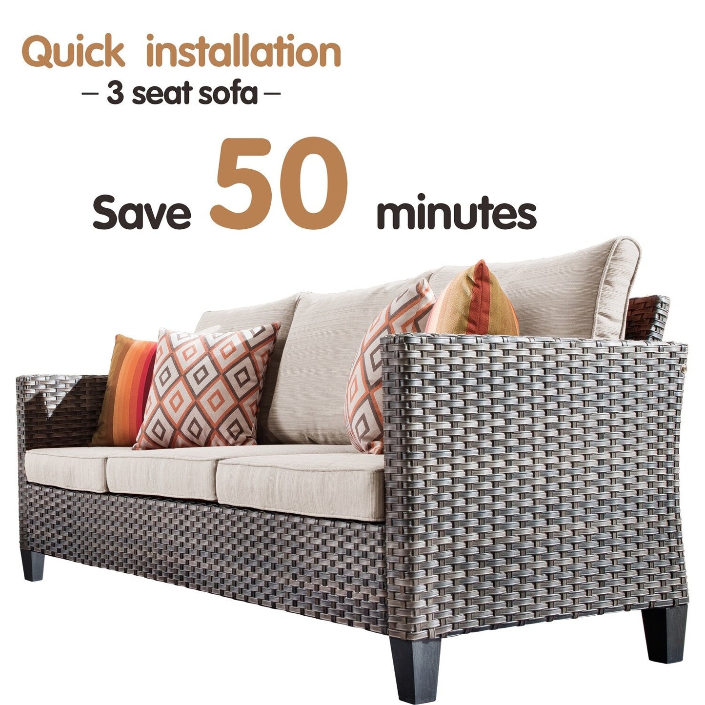 OVIOS 3-piece Outdoor Wicker Conversation Ottoman Set