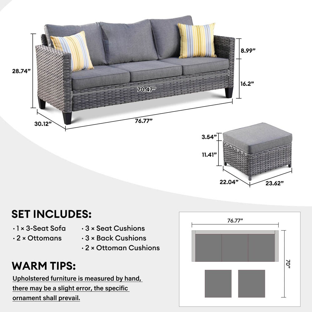 OVIOS 3-piece Outdoor Wicker Conversation Ottoman Set