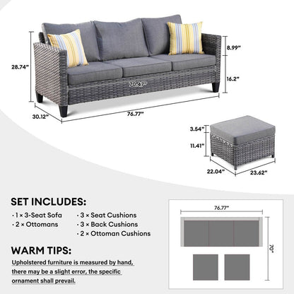 OVIOS 3-piece Outdoor Wicker Conversation Ottoman Set