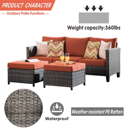OVIOS 3-piece Outdoor Wicker Conversation Ottoman Set