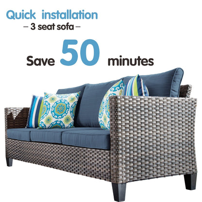 OVIOS 3-piece Outdoor Wicker Conversation Ottoman Set