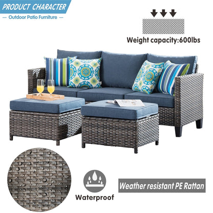 OVIOS 3-piece Outdoor Wicker Conversation Ottoman Set