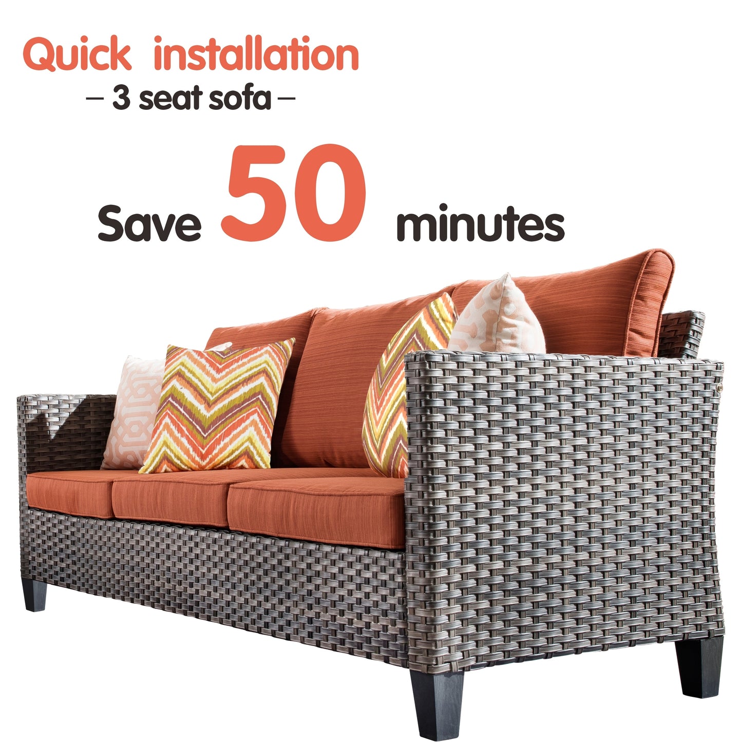 OVIOS 3-piece Outdoor Wicker Conversation Ottoman Set