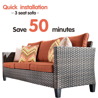 OVIOS 3-piece Outdoor Wicker Conversation Ottoman Set