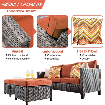 OVIOS 3-piece Outdoor Wicker Conversation Ottoman Set