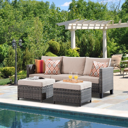 OVIOS 3-piece Outdoor Wicker Conversation Ottoman Set