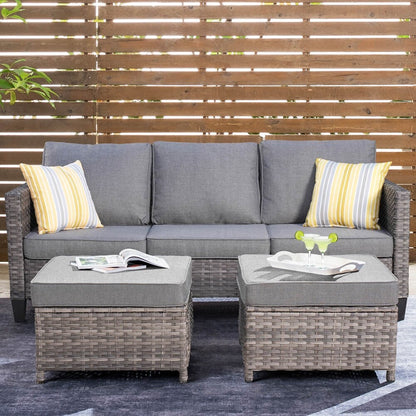 OVIOS 3-piece Outdoor Wicker Conversation Ottoman Set