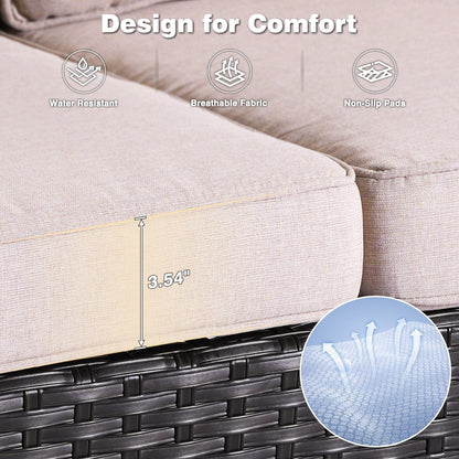 OVIOS 3-piece Patio Wicker Sofa with Ottomans