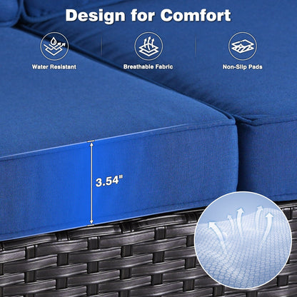 OVIOS 3-piece Patio Wicker Sofa with Ottomans