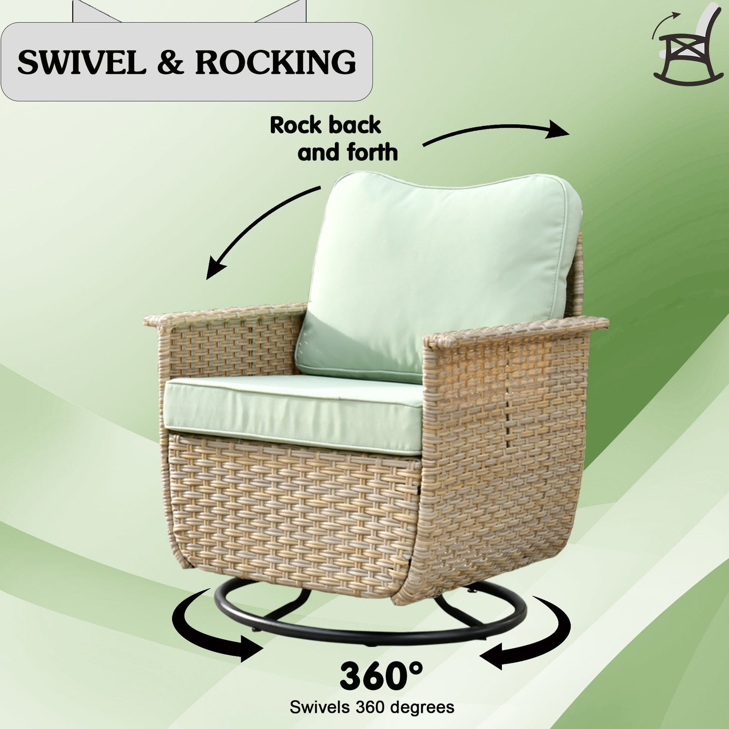 OVIOS 3-piece Pet-Friendly Patio Furniture Swivel Chairs Wicker Set