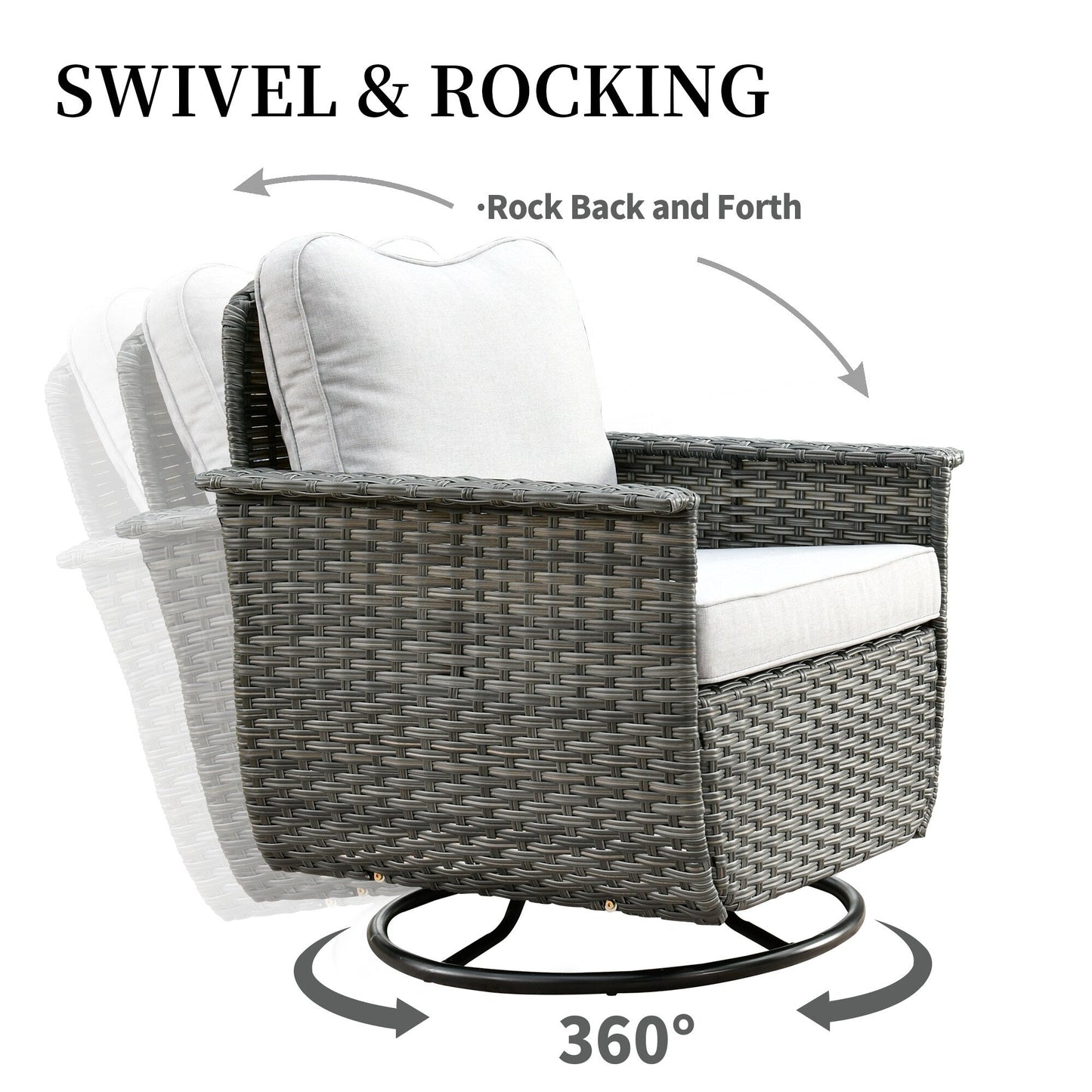 OVIOS 3-piece Pet-Friendly Patio Furniture Swivel Chairs Wicker Set