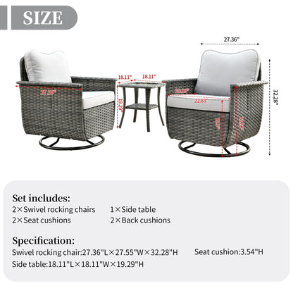 OVIOS 3-piece Pet-Friendly Patio Furniture Swivel Chairs Wicker Set