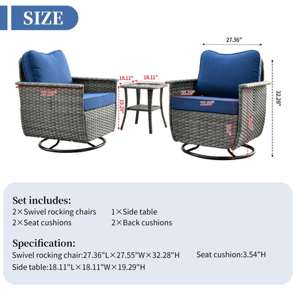 OVIOS 3-piece Pet-Friendly Patio Furniture Swivel Chairs Wicker Set