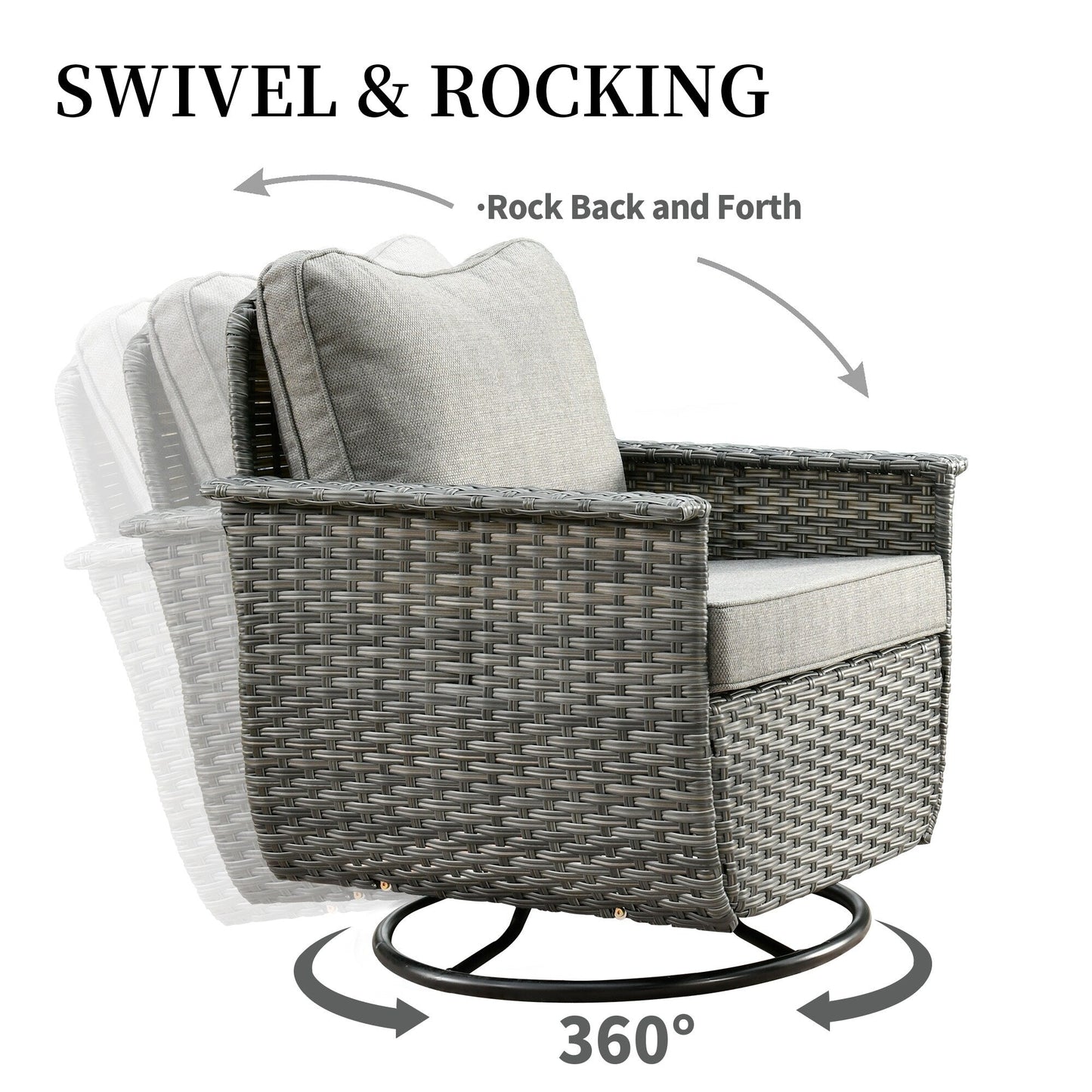 OVIOS 3-piece Pet-Friendly Patio Furniture Swivel Chairs Wicker Set