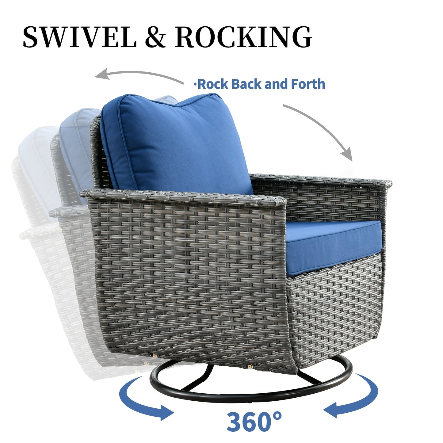 OVIOS 3-piece Pet-Friendly Patio Furniture Swivel Chairs Wicker Set