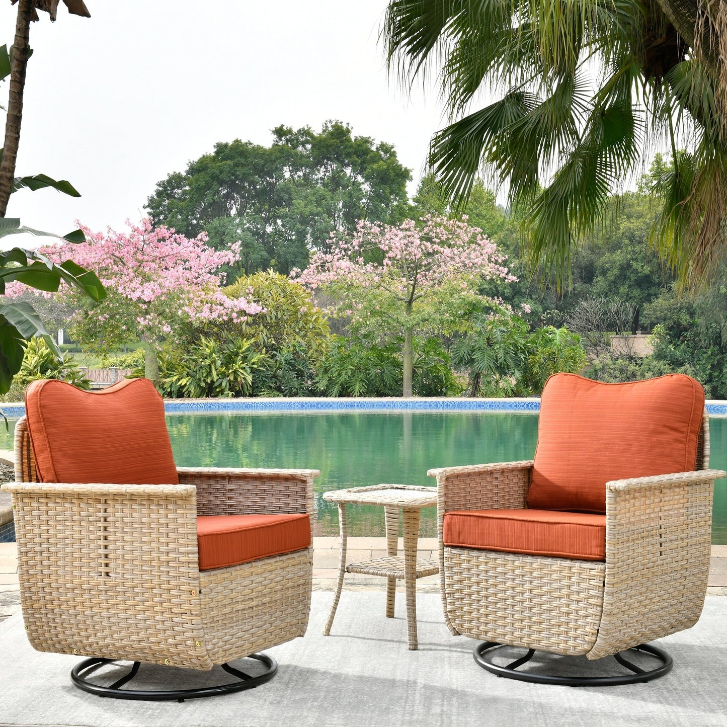 OVIOS 3-piece Pet-Friendly Patio Furniture Swivel Chairs Wicker Set