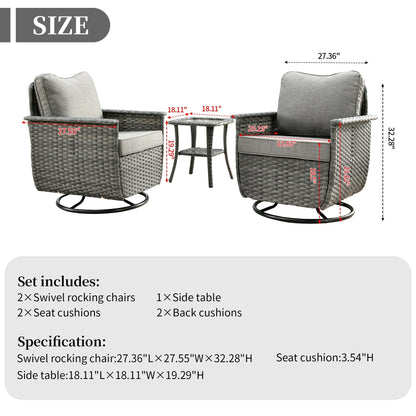 OVIOS 3-piece Pet-Friendly Patio Furniture Swivel Chairs Wicker Set