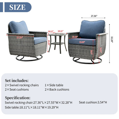 OVIOS 3-piece Pet-Friendly Patio Furniture Swivel Chairs Wicker Set