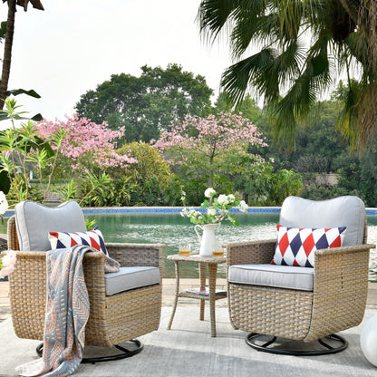 OVIOS 3-piece Pet-Friendly Patio Furniture Swivel Chairs Wicker Set