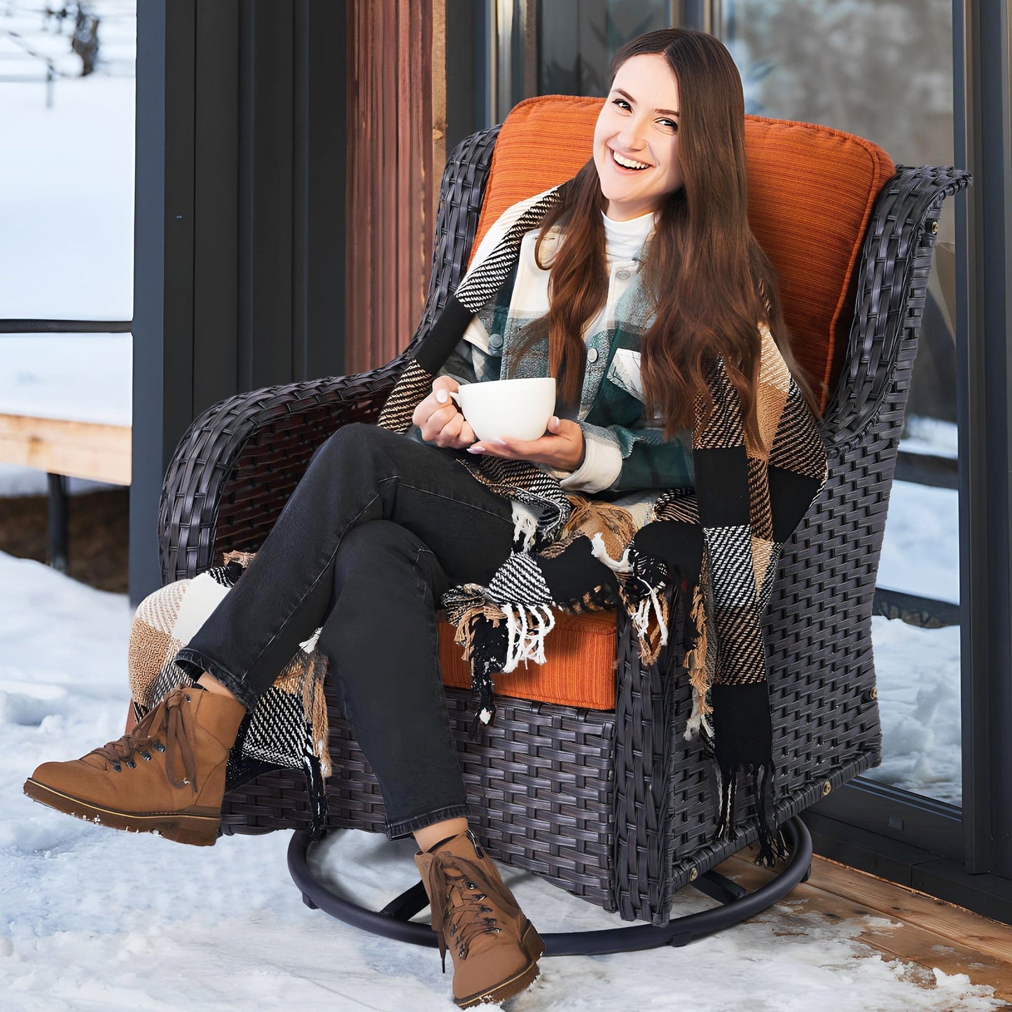 OVIOS 3-piece Patio Wicker Swivel Chair Set