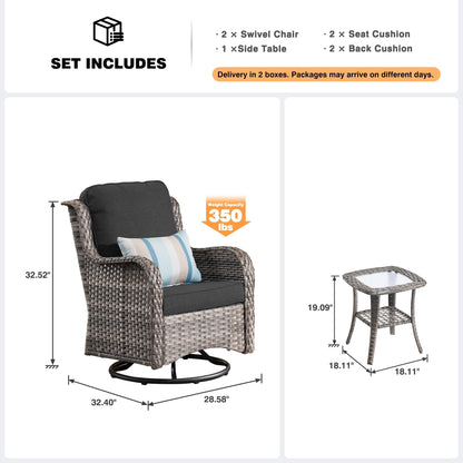 OVIOS 3-piece Patio Wicker Swivel Chair Set