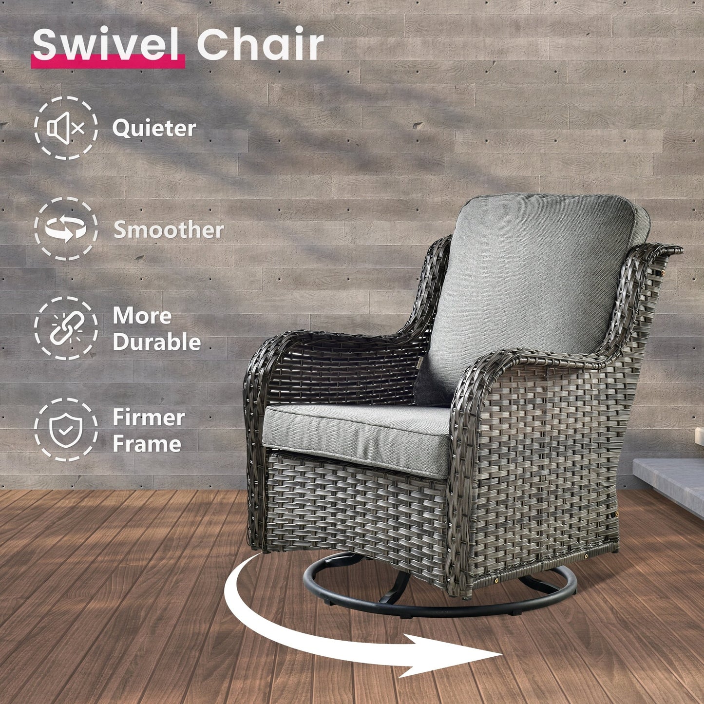 OVIOS 3-piece Patio Wicker Swivel Chair Set