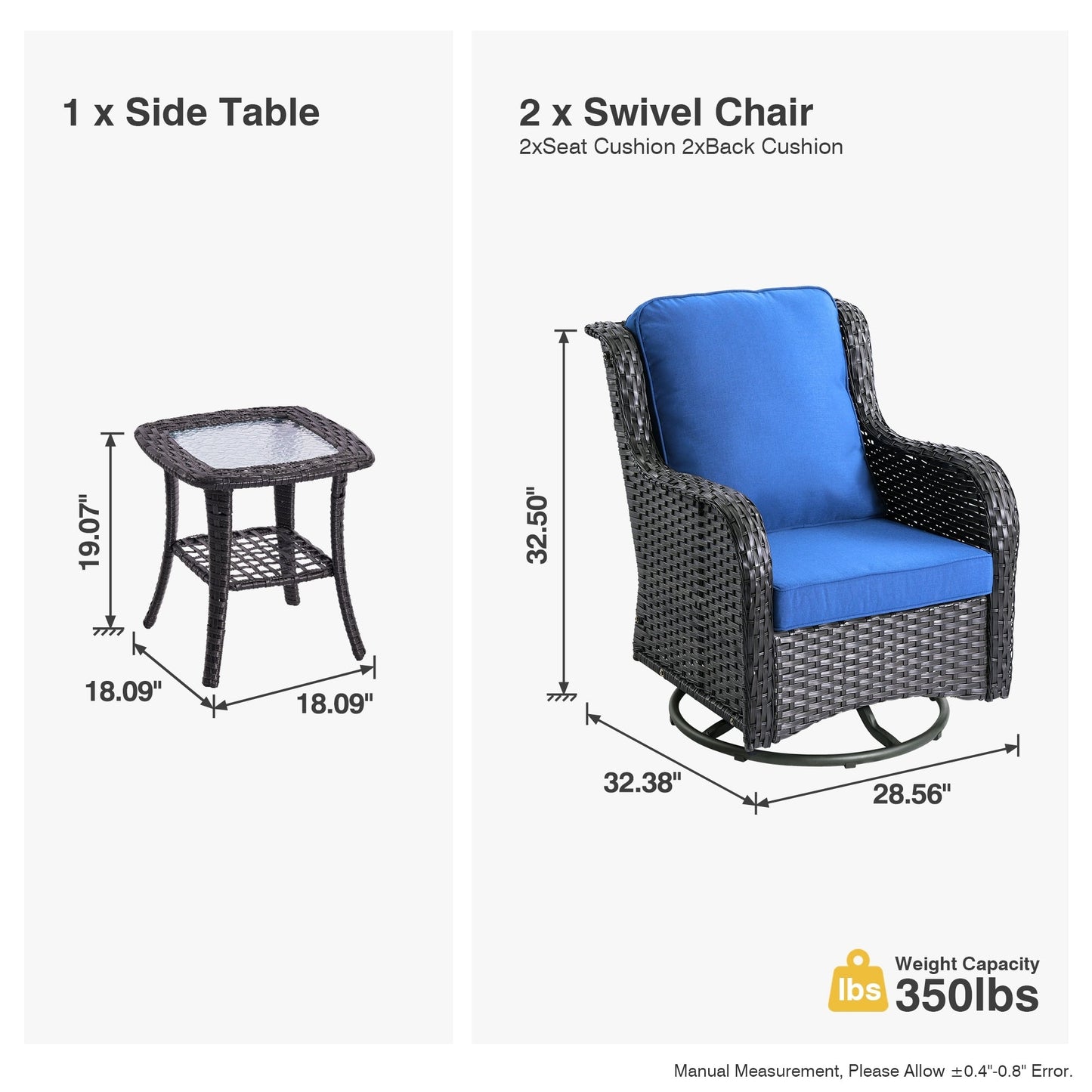 OVIOS 3-piece Patio Wicker Swivel Chair Set