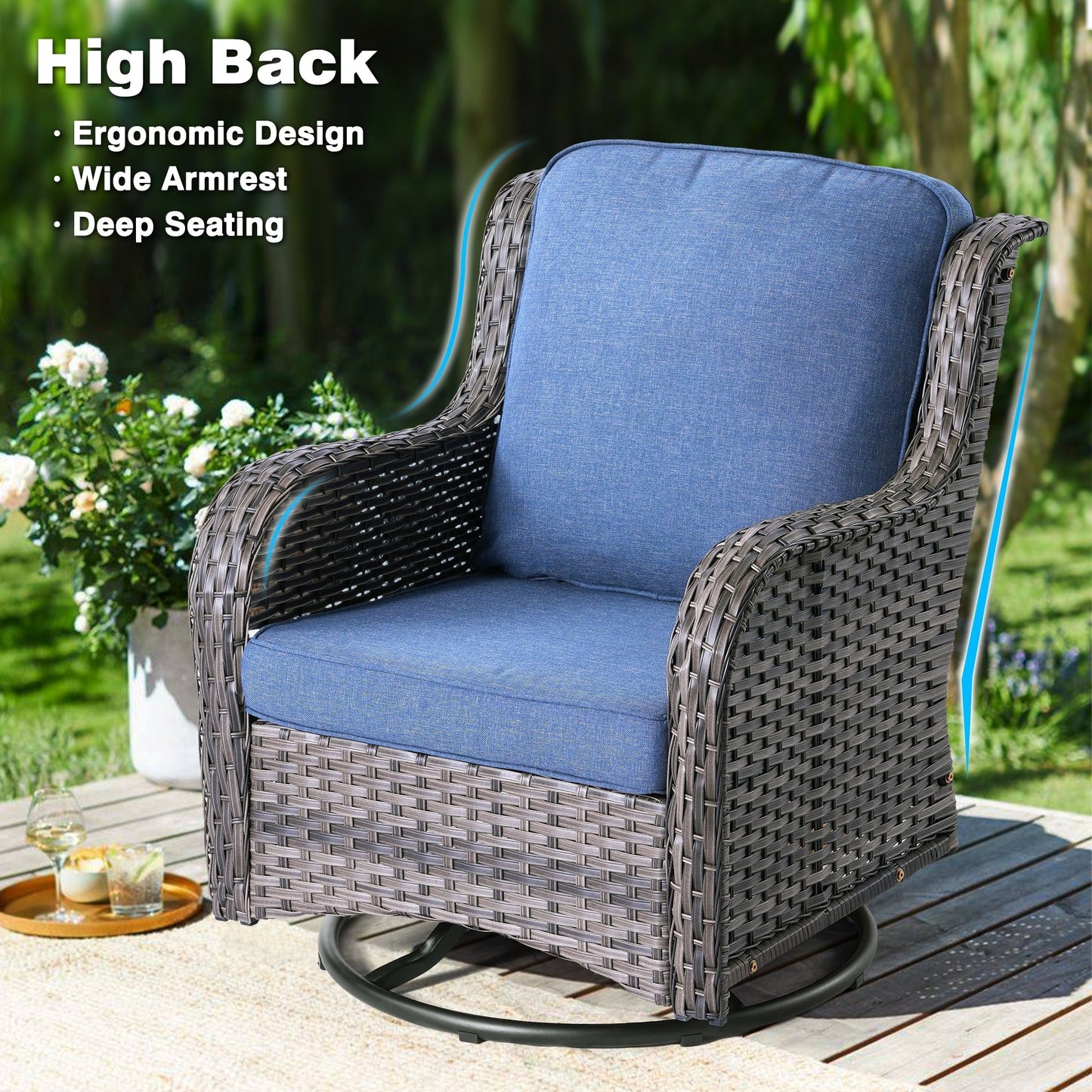 OVIOS 3-piece Patio Wicker Swivel Chair Set