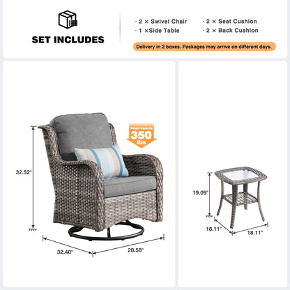 OVIOS 3-piece Patio Wicker Swivel Chair Set